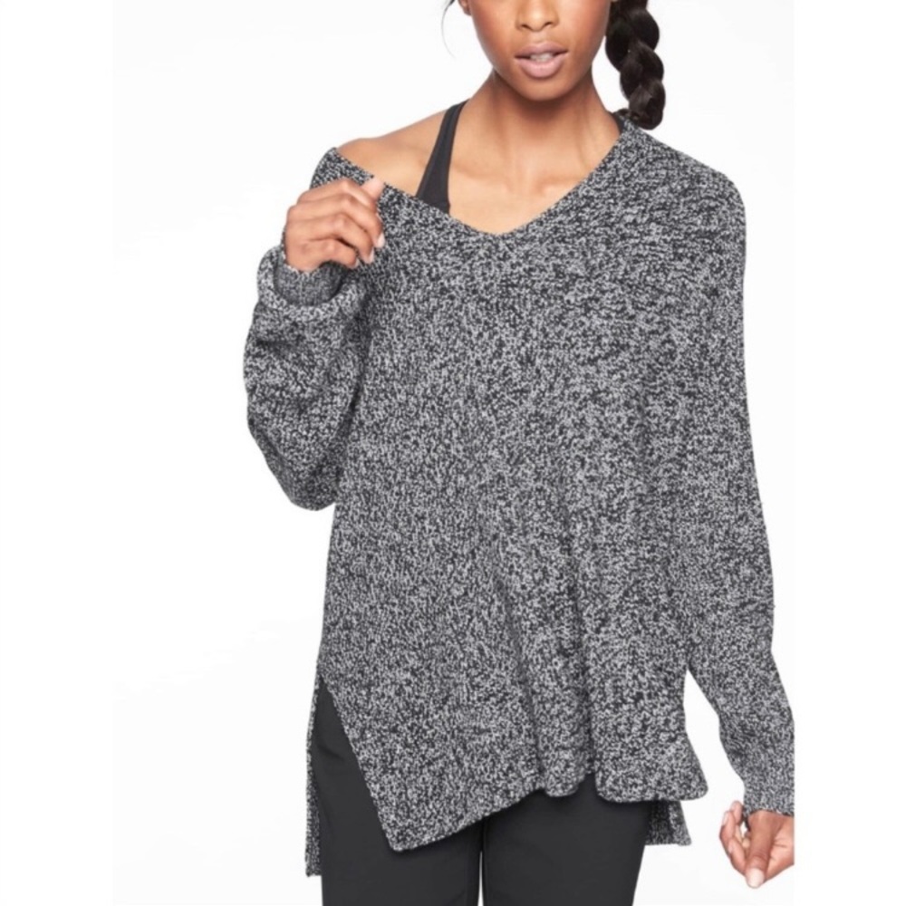 Athleta Switchback Black Marled Pullover Merino W… - image 1